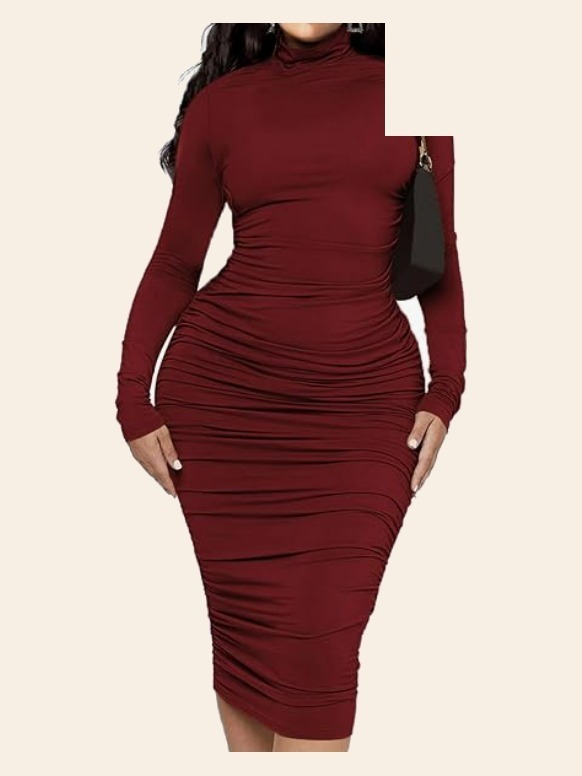 Burgundy Turtleneck Midi Dress